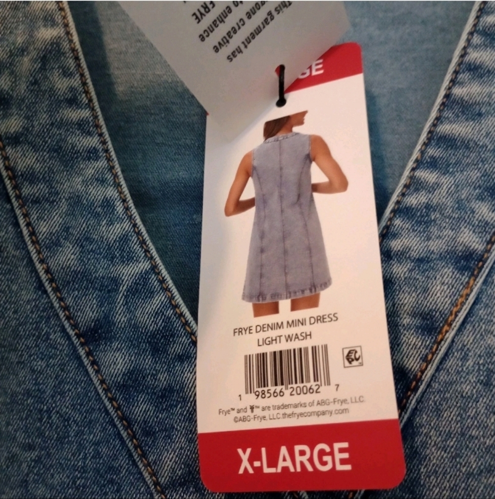 Frye Denim Mini Dress Womens Light Wash Sleeveless Button Front Casual XL -A02 - Picture 7 of 8
